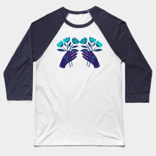 Dark purple blue hands with turquoise flowers for you Baseball T-Shirt